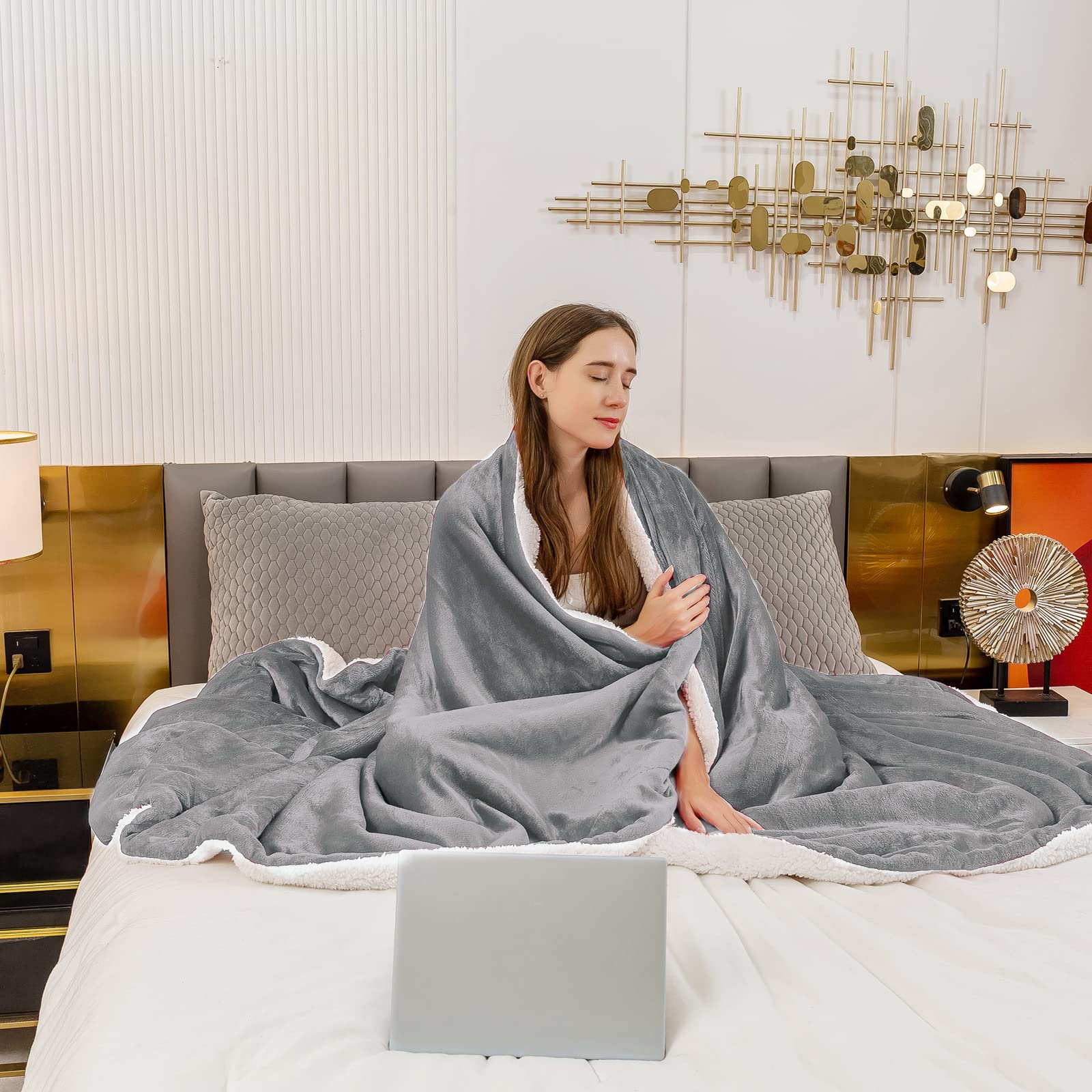 Warm Throw Blanket King - Thick Sherpa Flannel Reversible Blanket