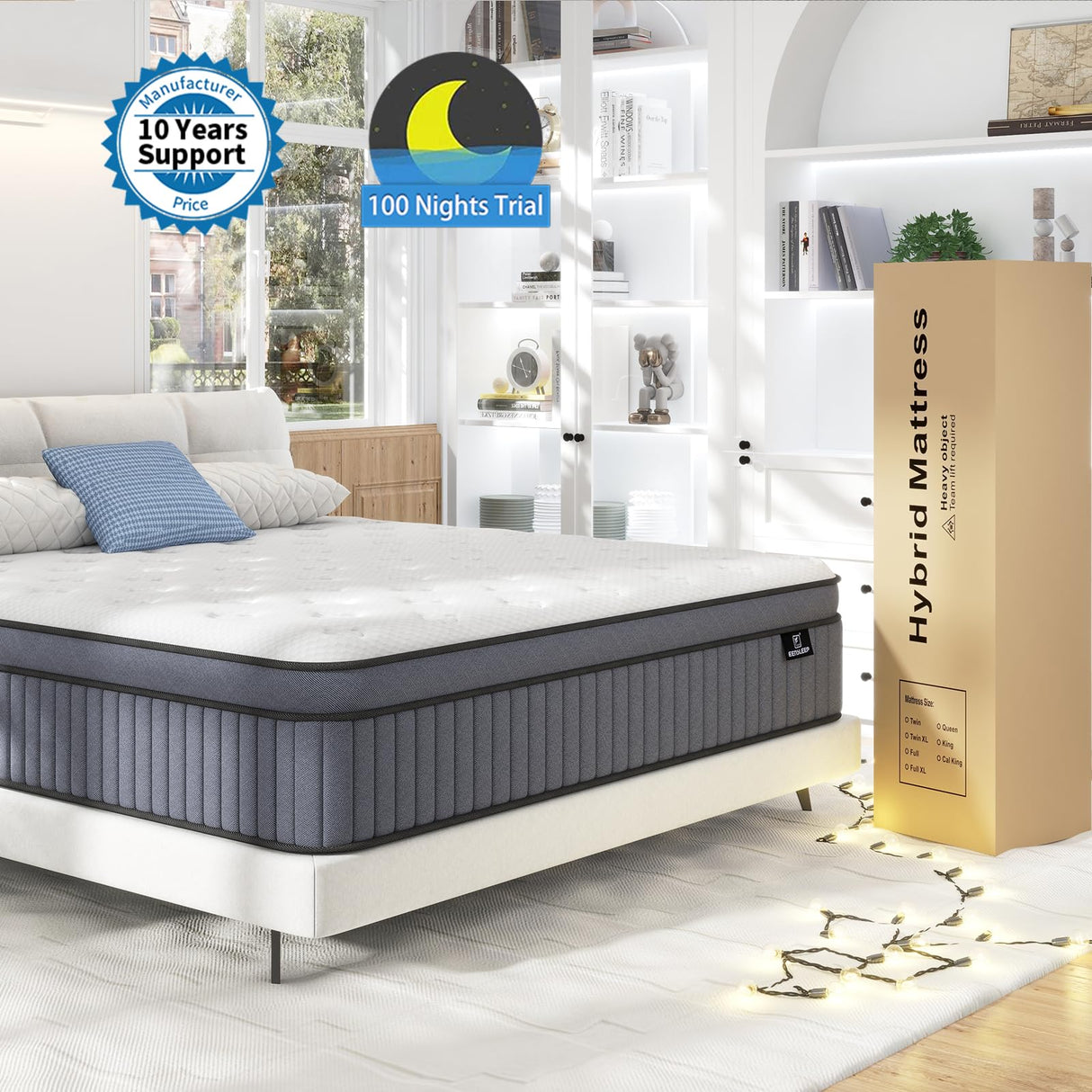 Queen Mattress, 10 Inch Hybrid Mattress in a Box