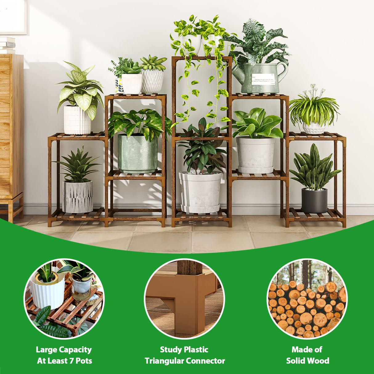 Rustic Multi-Tier Wooden Corner Plant Stand – Indoor & Outdoor Display Rack