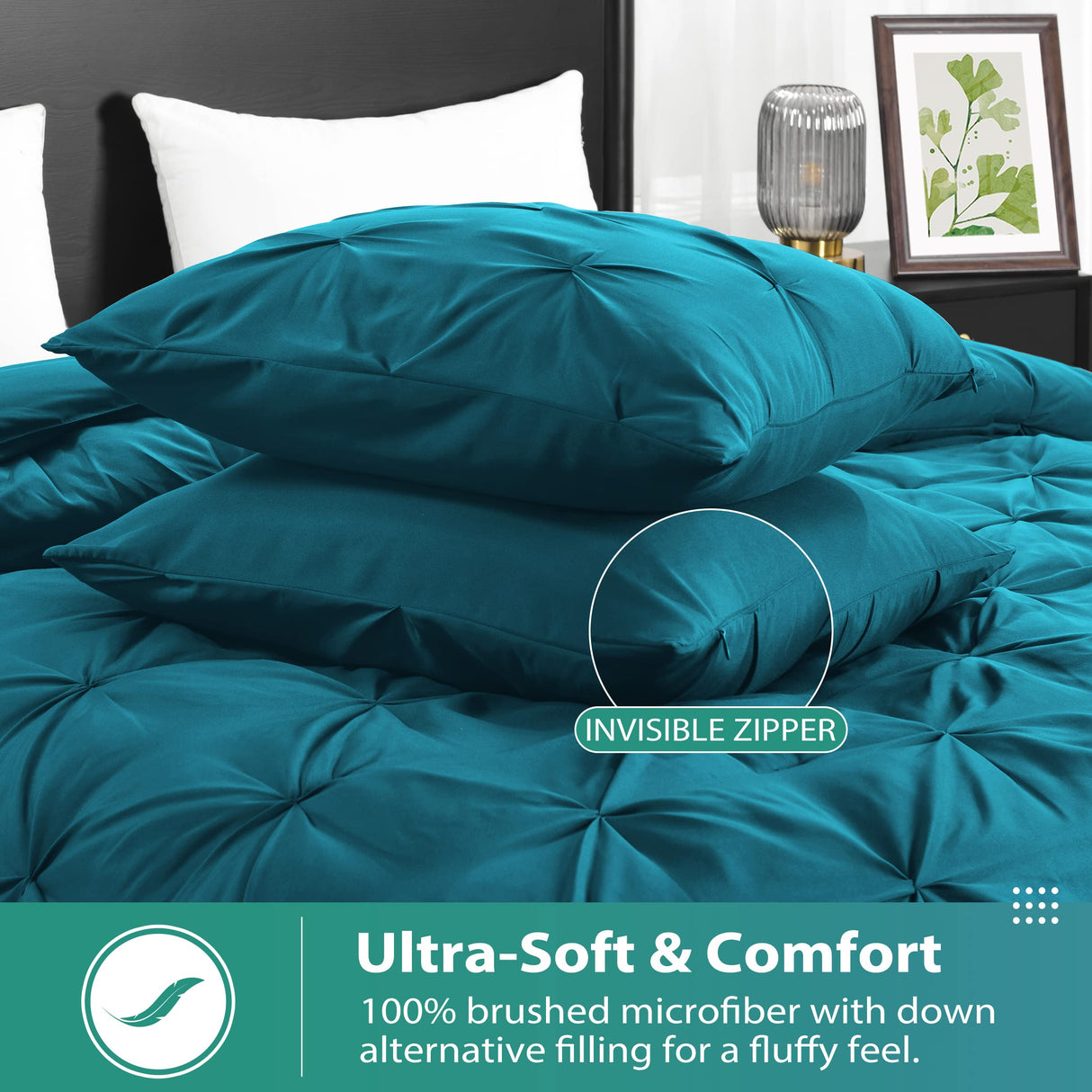 Pintuck Queen Comforter Set with 2 Pillow Shams - 3-Piece - Crystal Teal Queen Bed
