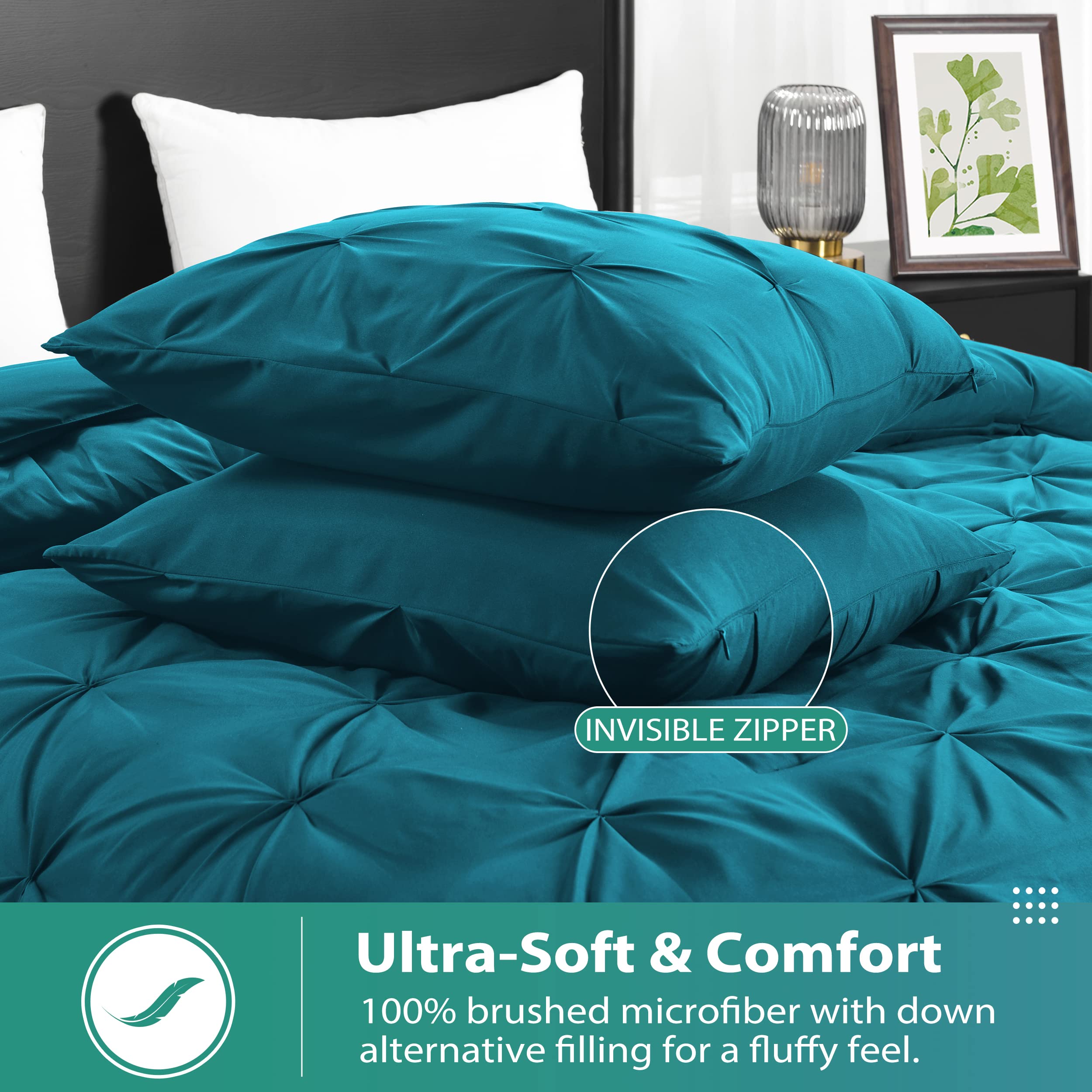 Pintuck Queen Comforter Set with 2 Pillow Shams - 3-Piece - Crystal Teal Queen Bed