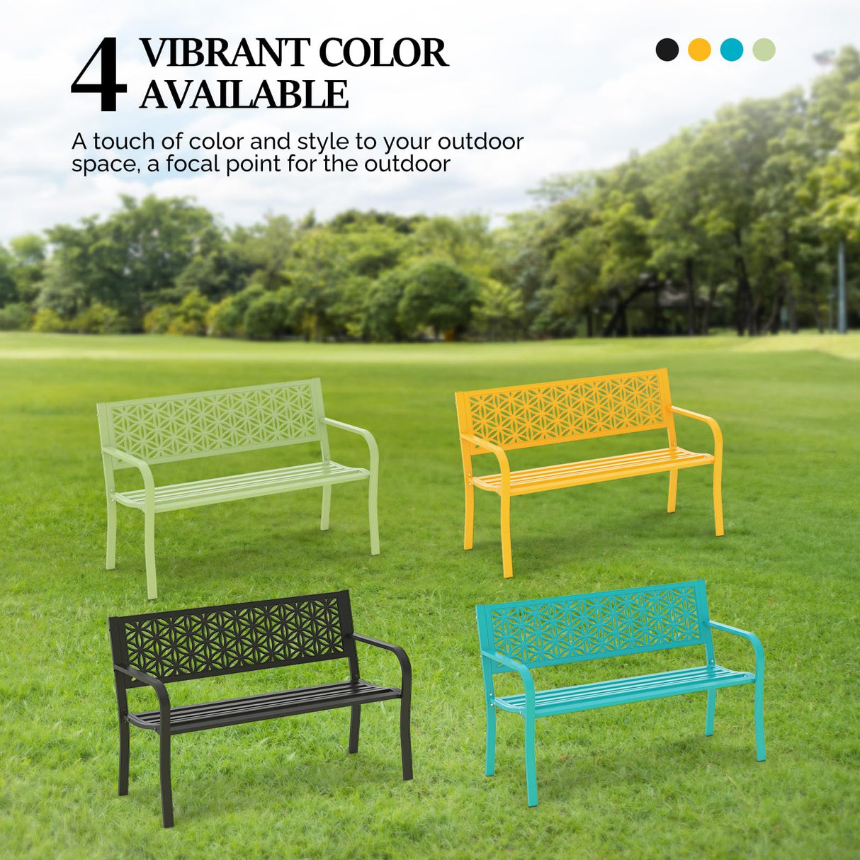 2-3 People Outdoor Bench Metal Waterproof with Beautiful Floral Back