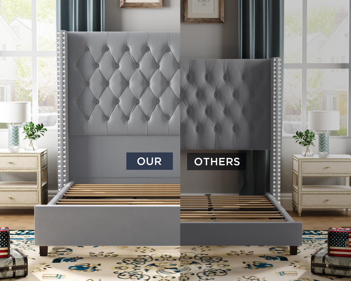 Velvet Upholstered Bed Frame Queen Size 61.4