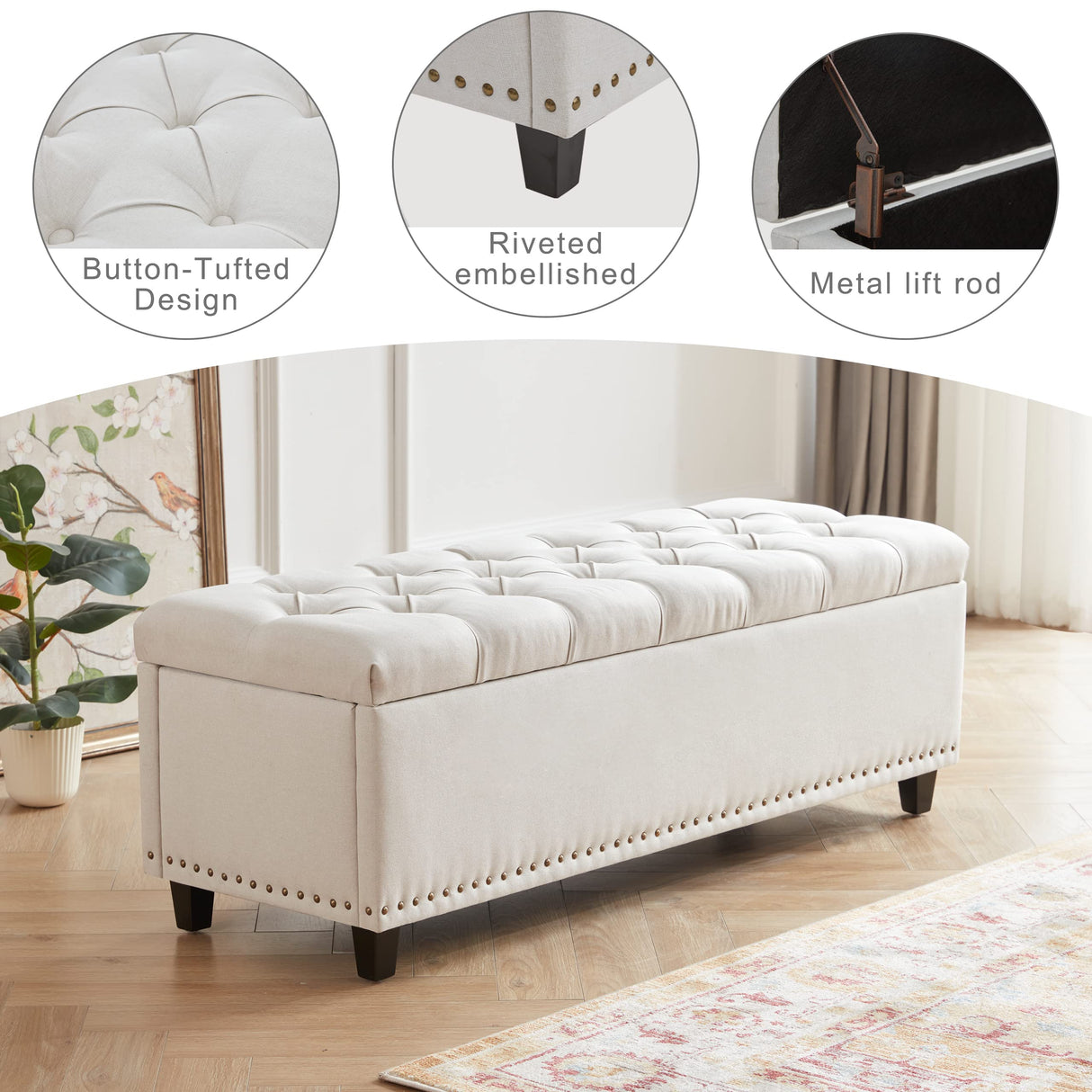 Ottoman with Storage,50.8-inch Storage Bench