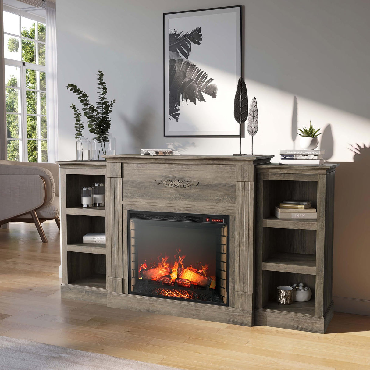 Electric Faux Fireplace TV Stand Mantel Heater