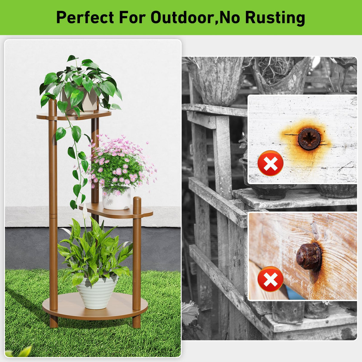 Enisudo 3-Tier Bamboo Plant Stand – Elegant Walnut Display Shelf