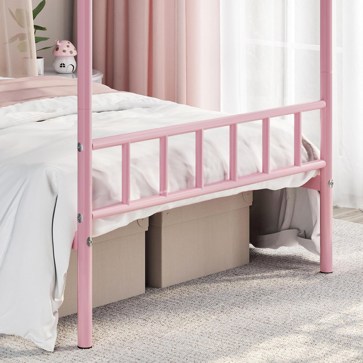 Twin Metal Canopy Bed Frame, Pink, 77.5" L x 41" W x 78" H, 350 lb Weight Capacity