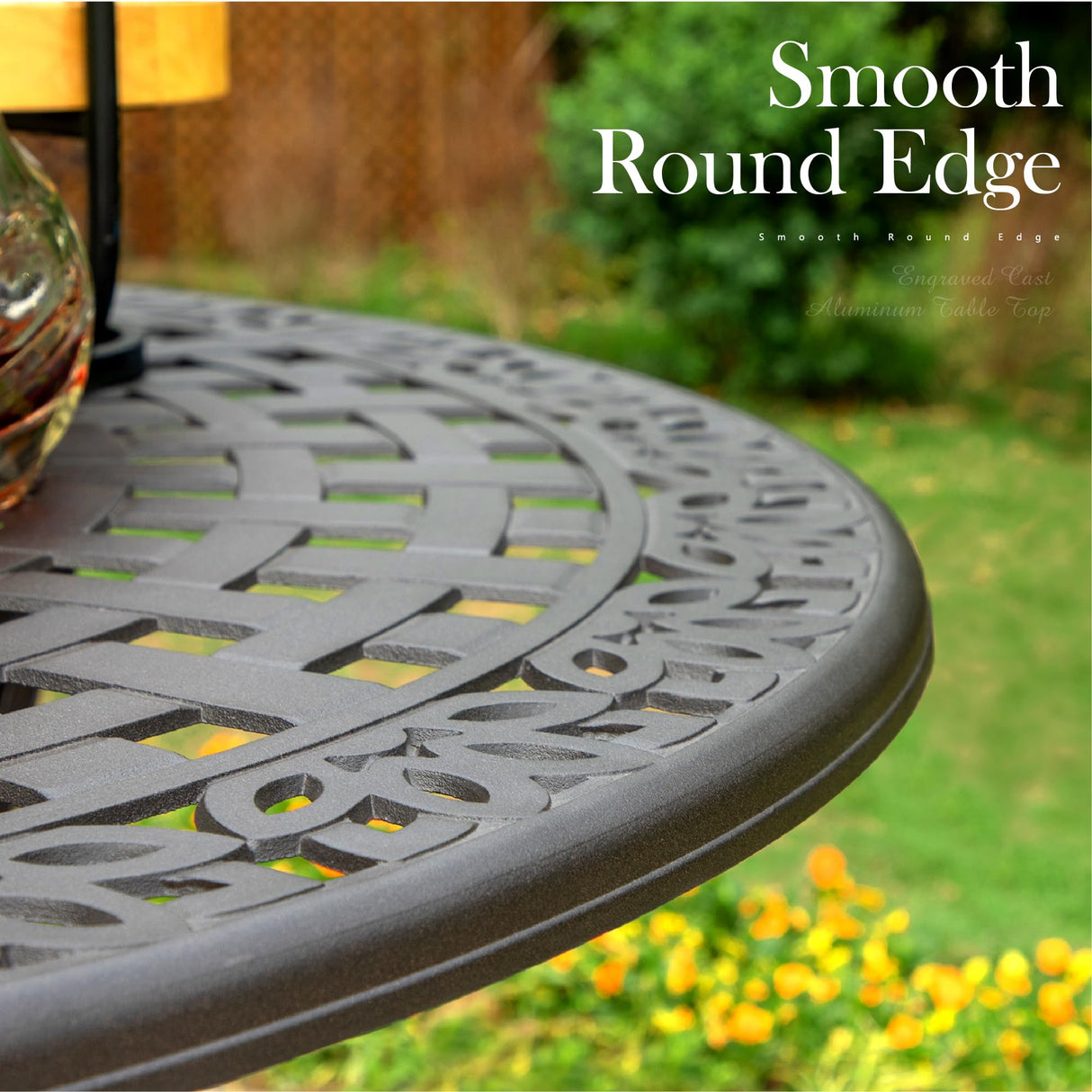 Cast Round Tables for 6 Person, 54" Dia Engraved Cast-Top Table