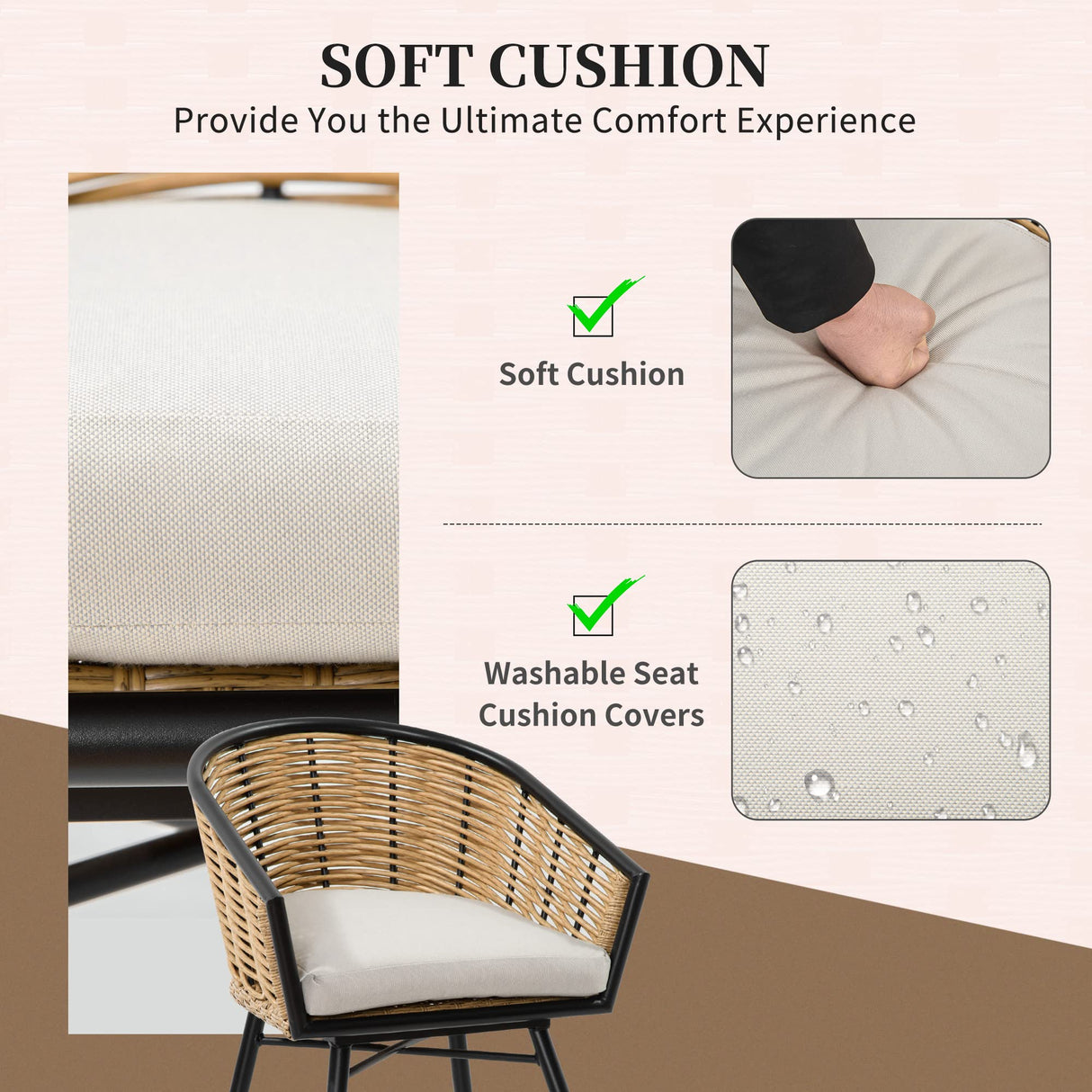 3 Pieces Patio PE Rattan Bistro Set, Outdoor Round Wicker Coffee Set