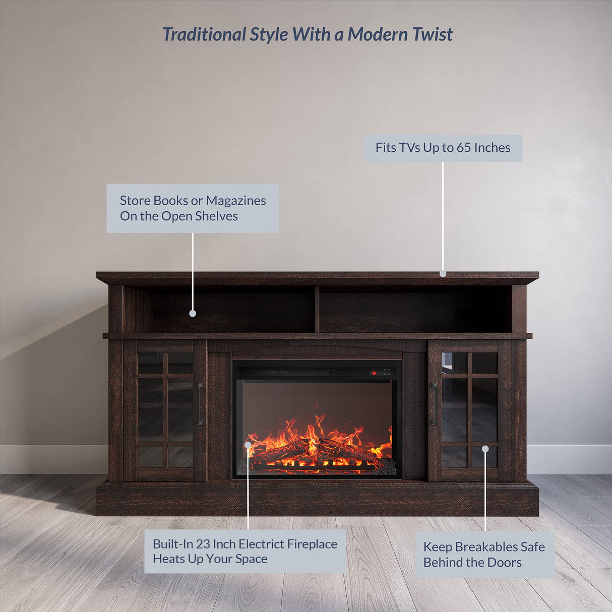 Electric Fireplace Heater Media Entertainment Center