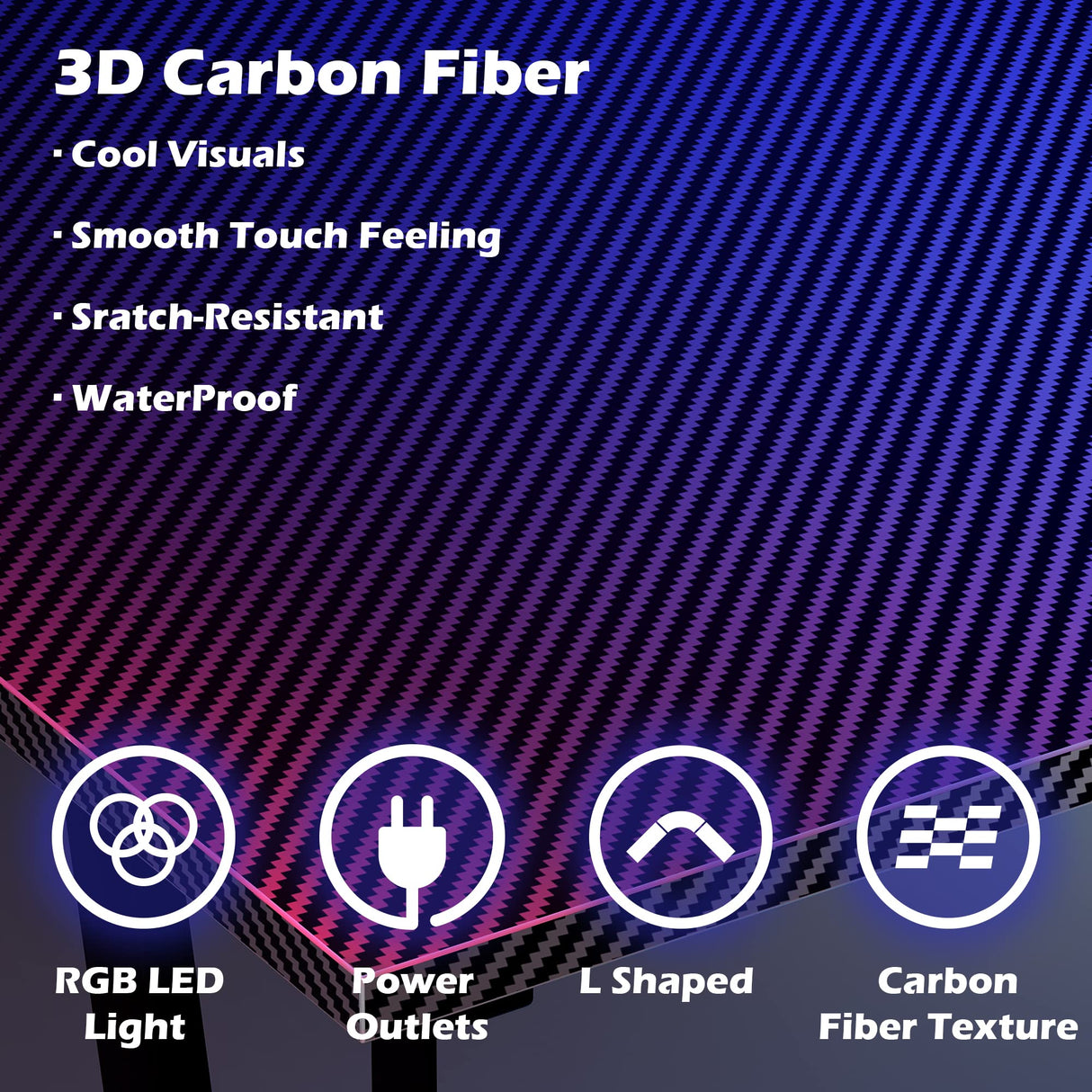 L Shaped Gaming Desk with Power Outlets & LED Lights, Computer Desk