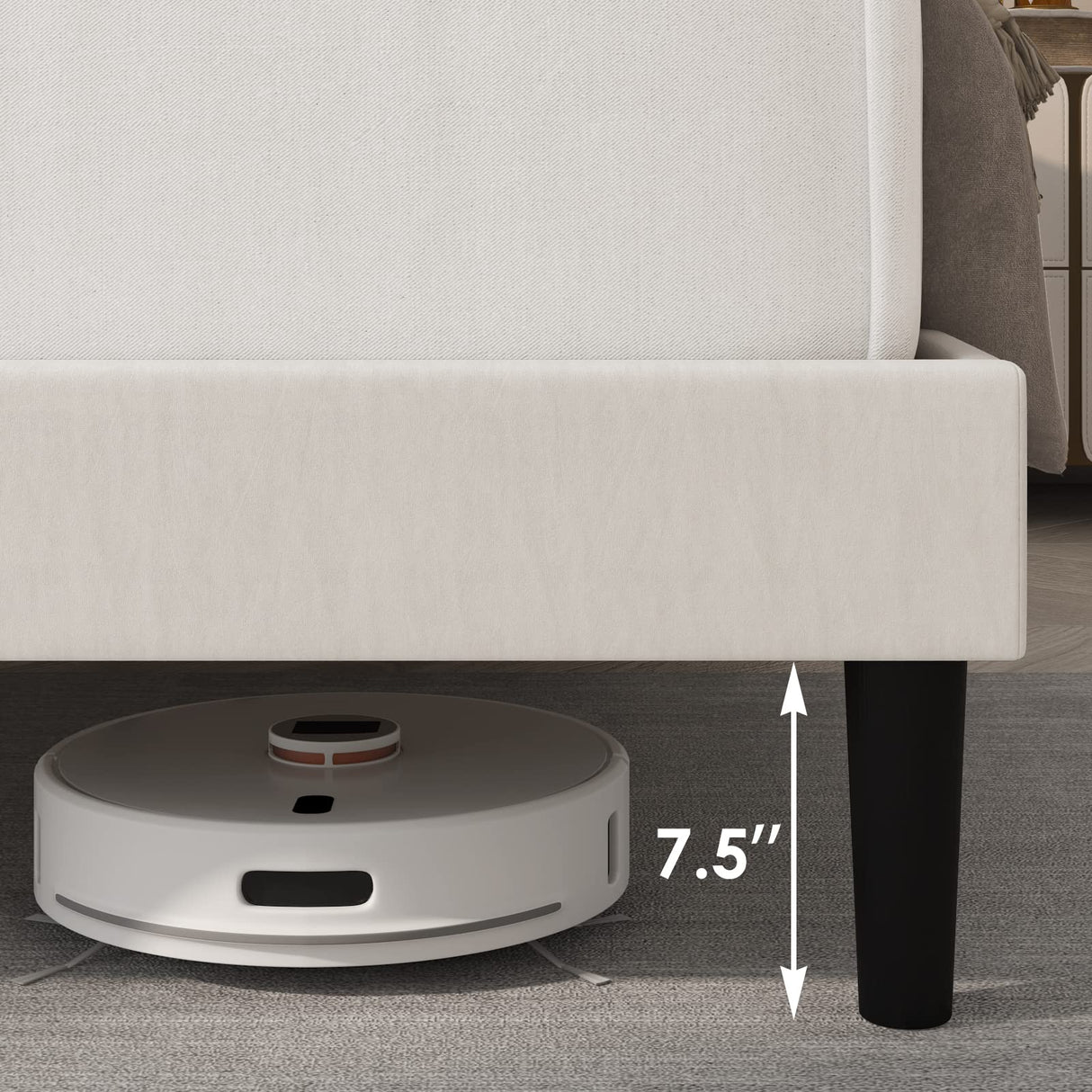 King Size Bed Frame with Adjustable Tufted Headboard, Velvet Upholstered Platform Bed