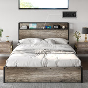Wooden Platform Bed Frame with Lifting Storage & Charging Station