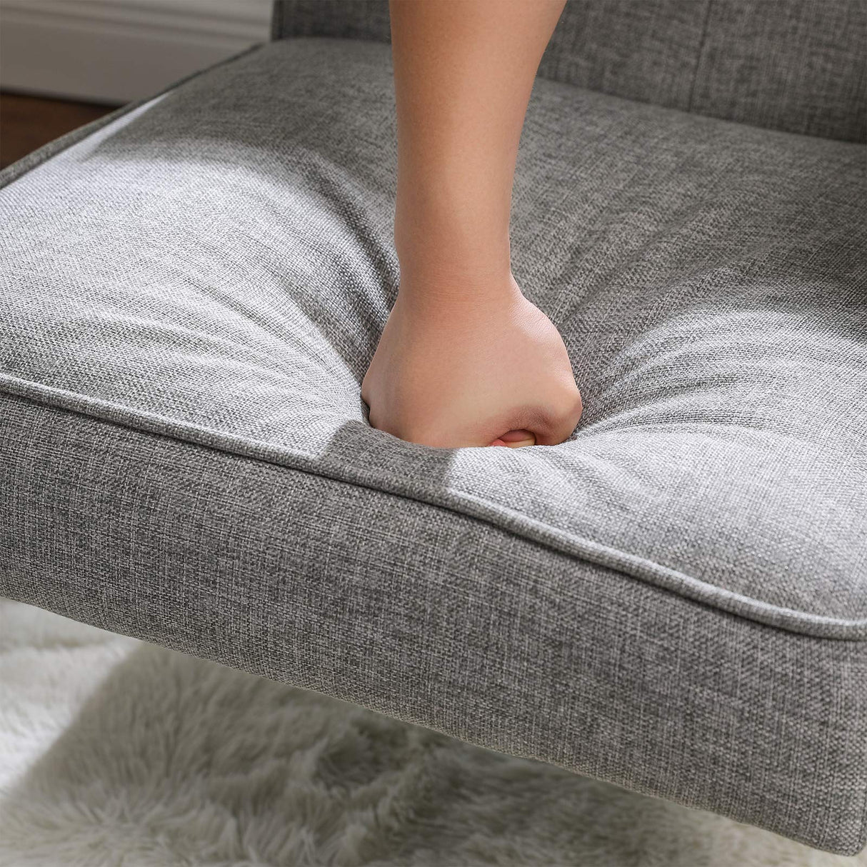 Leisure Chair with Solid Wood Armrest and Feet, Mid-Century Modern Accent Sofa