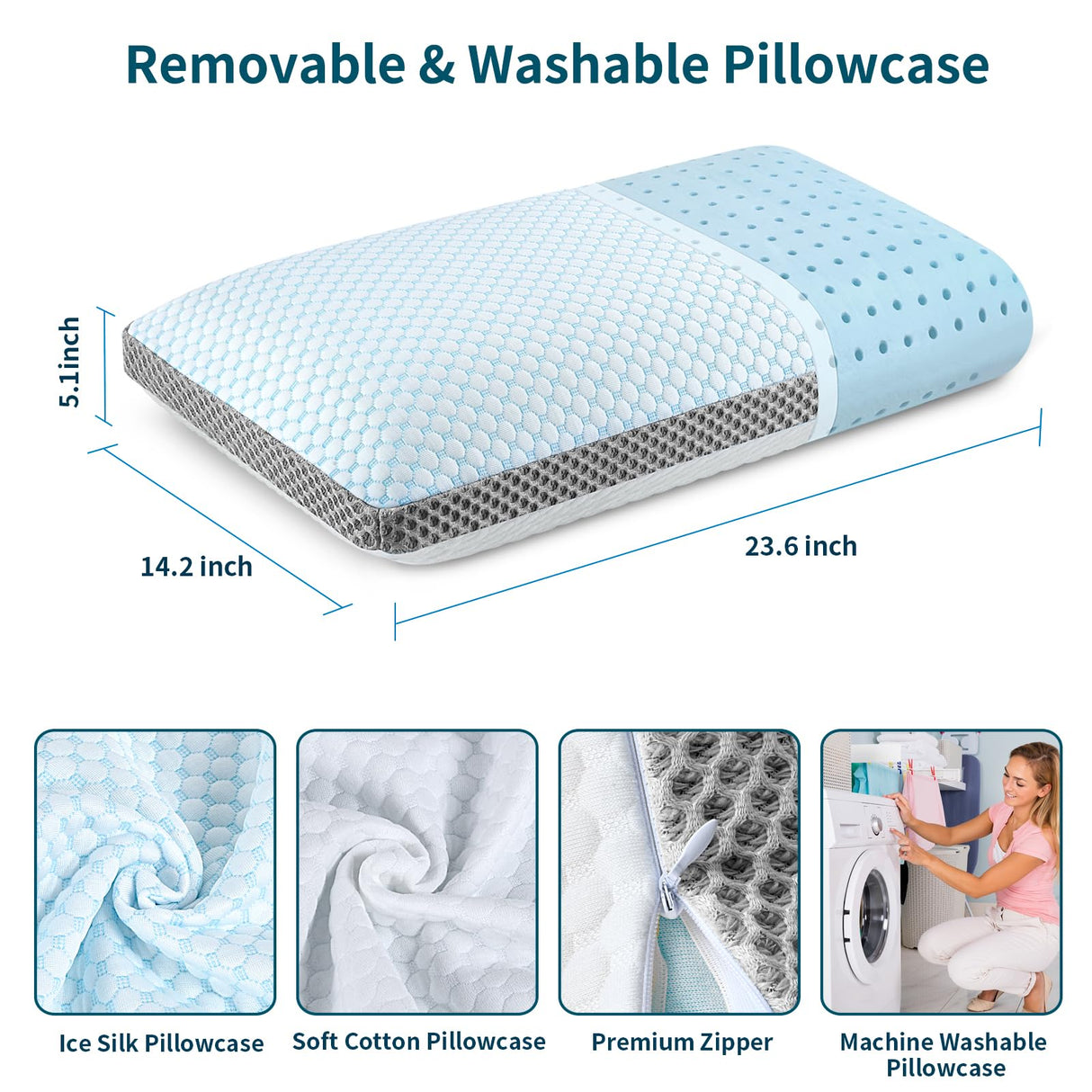 Memory Foam Pillows, Premium Bed Pillow with Dual-Sided Washable Cover