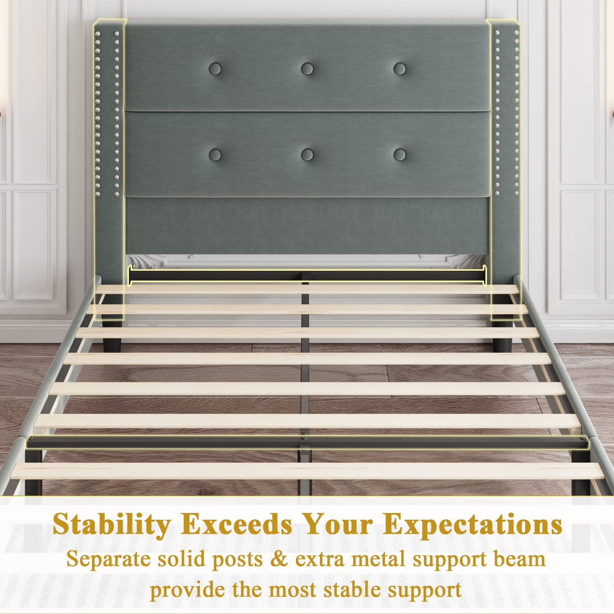 Queen Bed Frame, Modern Velvet Upholstered Platform Bed Frame