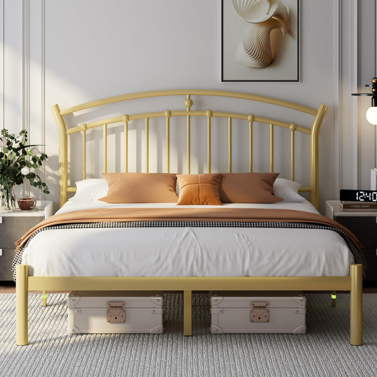 Sunrise Metal Bed – Vintage-Inspired Platform Frame with Underbed Storage