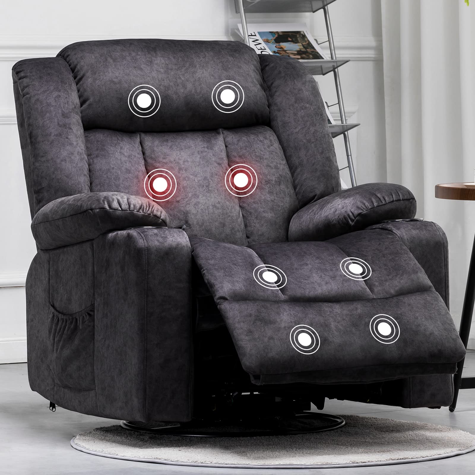 ComforaGlide Swivel Rocker Recliner – Heated Massage & Overstuffed Comfort