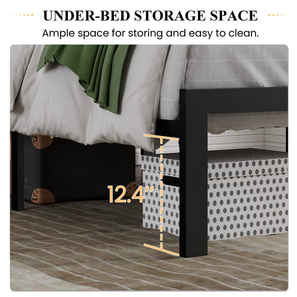 King Size Bed Frame with Upholstered Headboard, Platform Bed Frame with Metal Slats