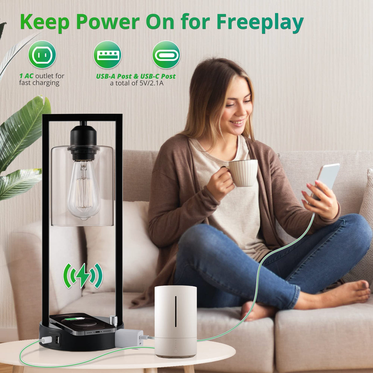 Set of 2 Wireless Charging Table Lamps with AC Outlet and 2 USB Ports