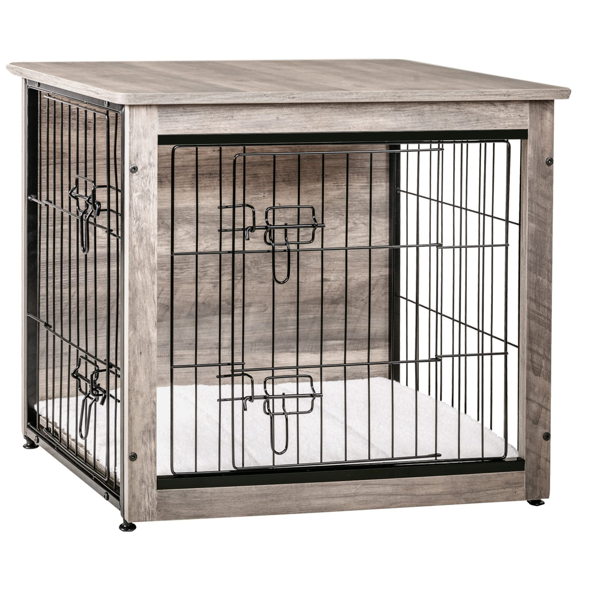 Dog Crate Furniture with Cushion, Wooden Dog Crate with Double Doors, Dog Furniture