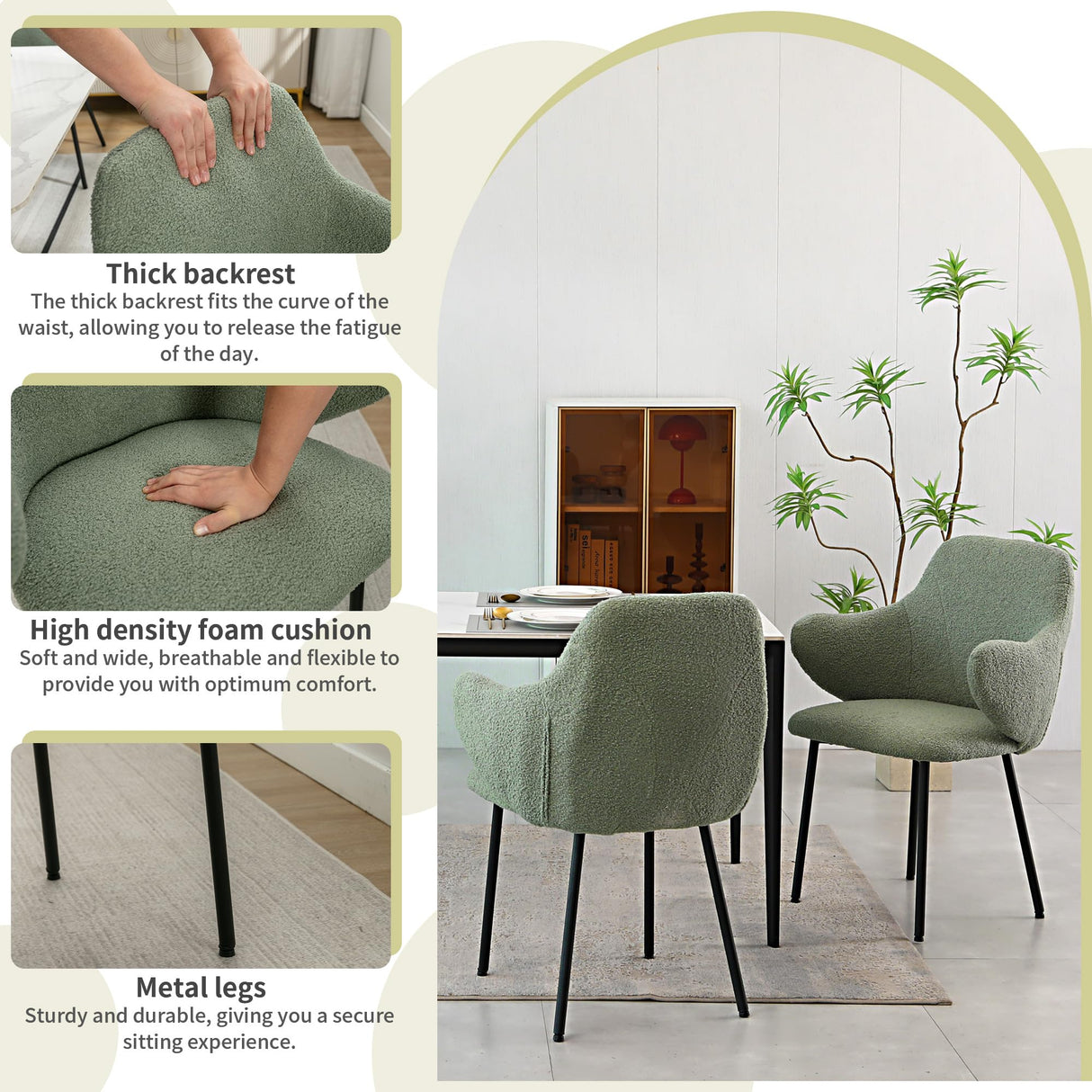 Green Dining Chairs Set of 4, Mid-Century Dining Room Chairs