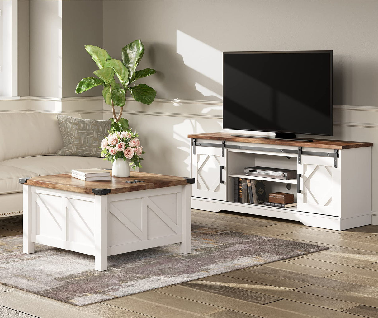 Square Wood Center Table with Gas Struts Lift-Top for Extra Large Hidden Storage