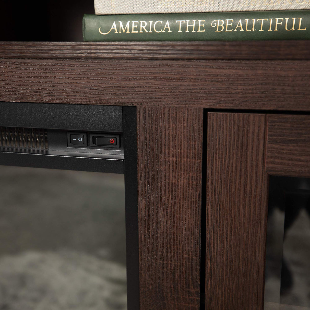 Glass Door Highboy Fireplace TV Stand for TVs up to 65