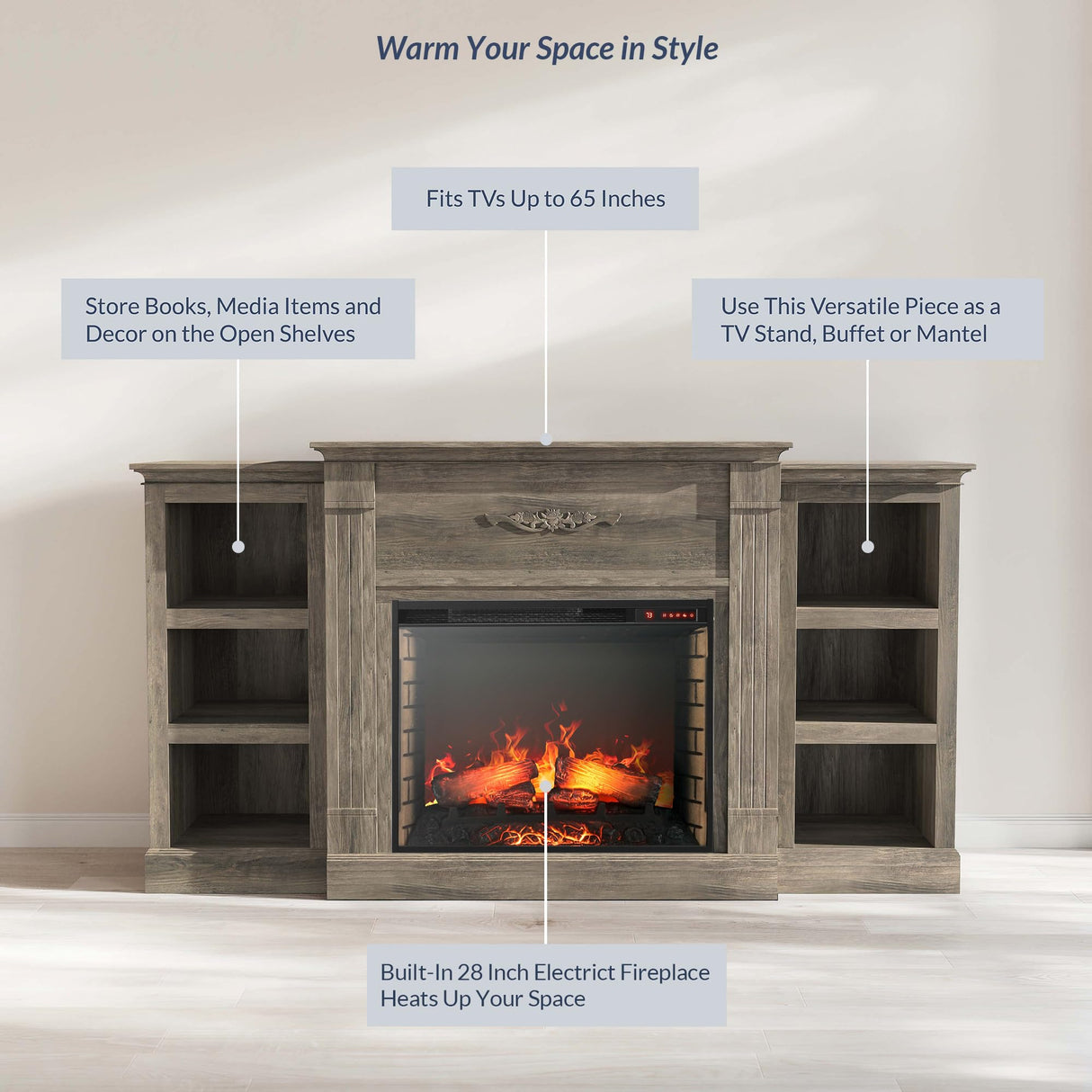 Electric Faux Fireplace TV Stand Mantel Heater