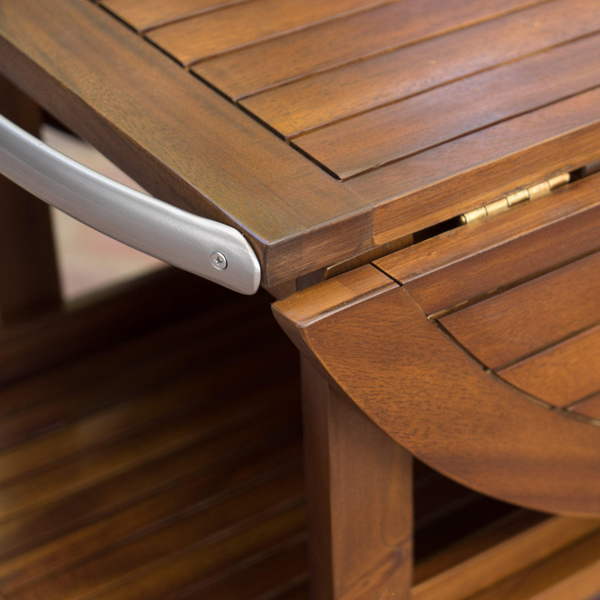 Tillary Tiller Outdoor Acacia Wood Bar Cart Aluminum Accents