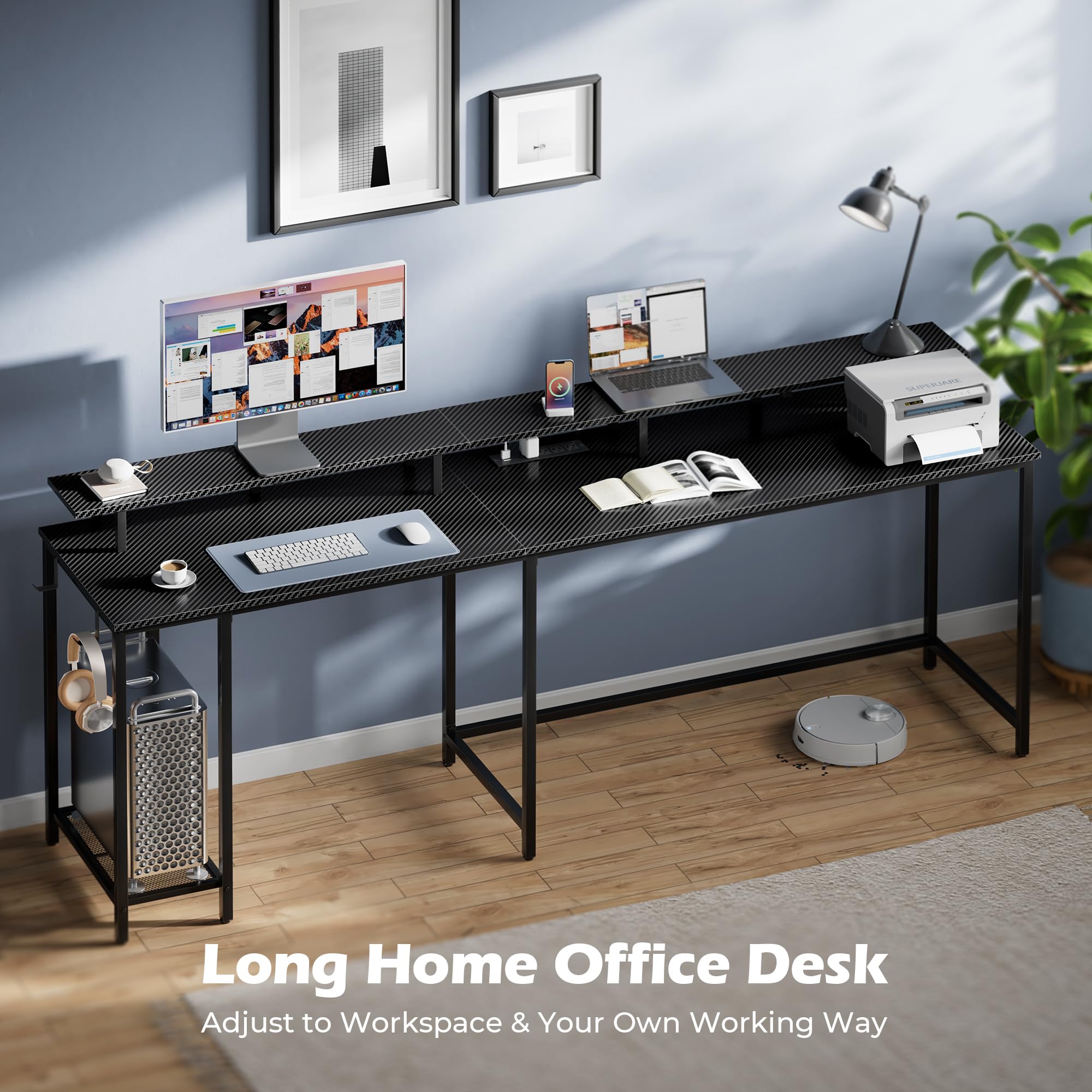 L Shaped Gaming Desk with Power Outlets & LED Lights, Computer Desk