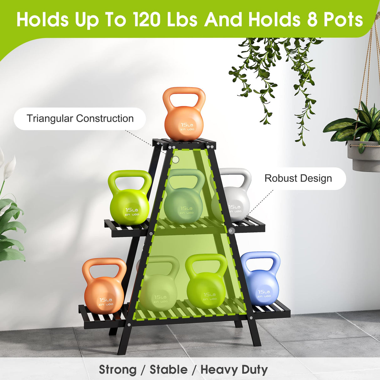 BMOSU 3-Tier Bamboo Plant Stand – Triangular Black Display Rack