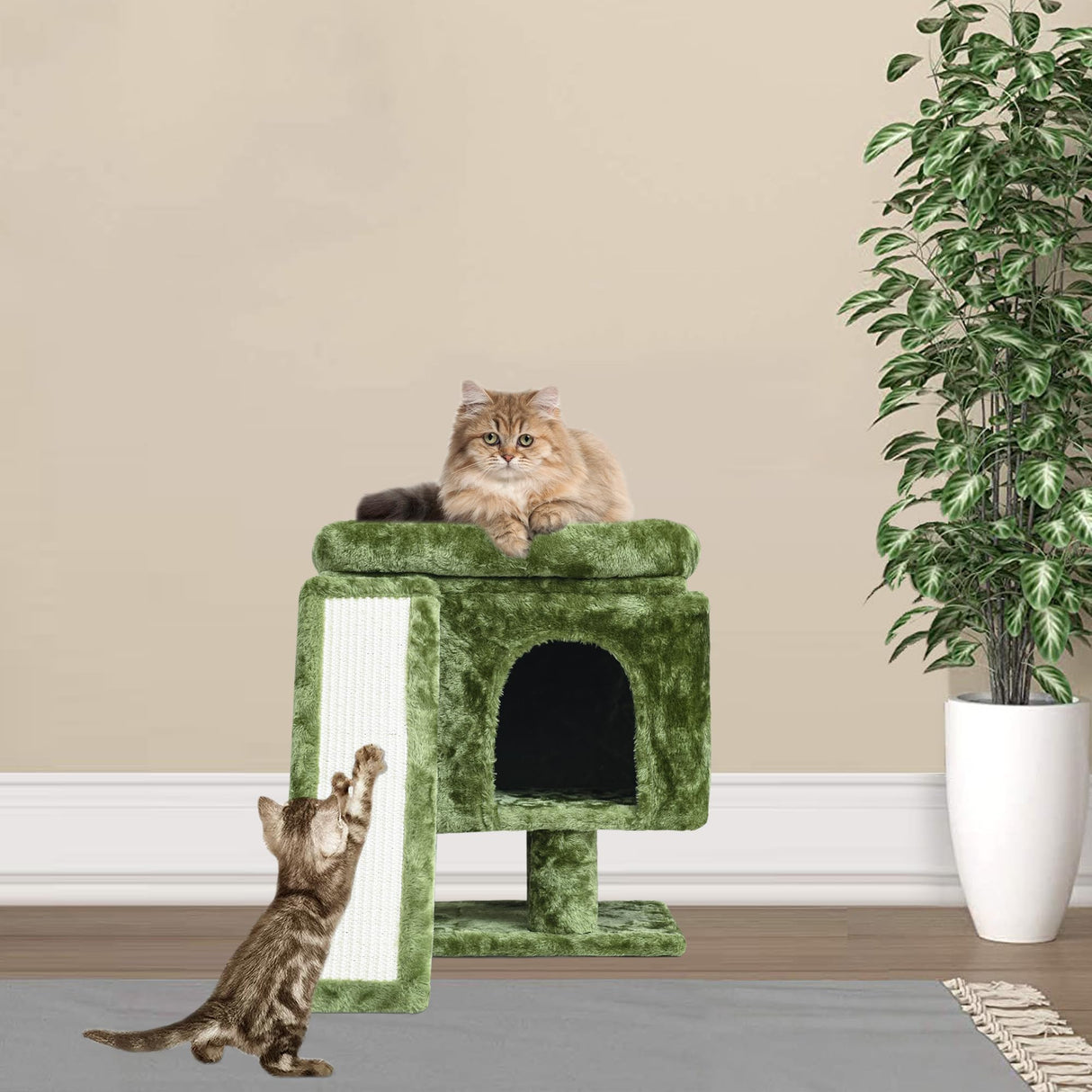 Small Cat Tree for Indoor Cats, Kittens Condo with Scratching Post and Board, Cat Cave