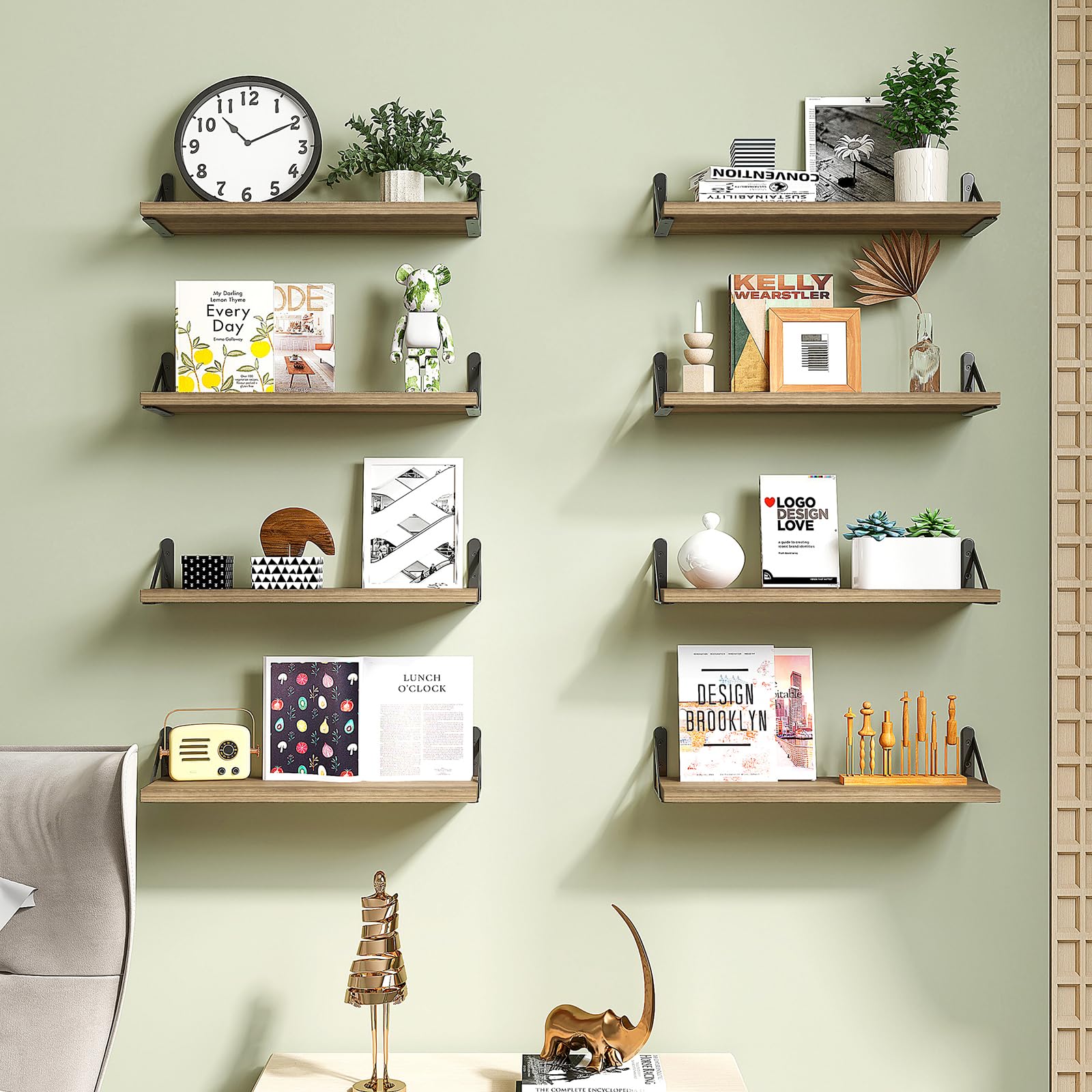 Floating Shelves Wall Shelves Width 4.7in Rustic Wood Set of 8, Wall Storage Shelves