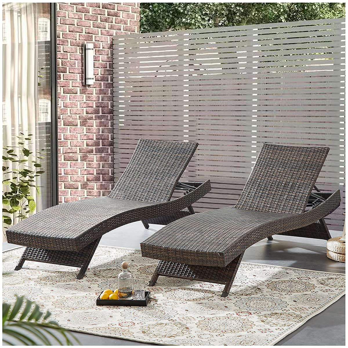 79'' Long Reclining Chaise Lounge Set (Set of 2),Outdoor Wicker Chair