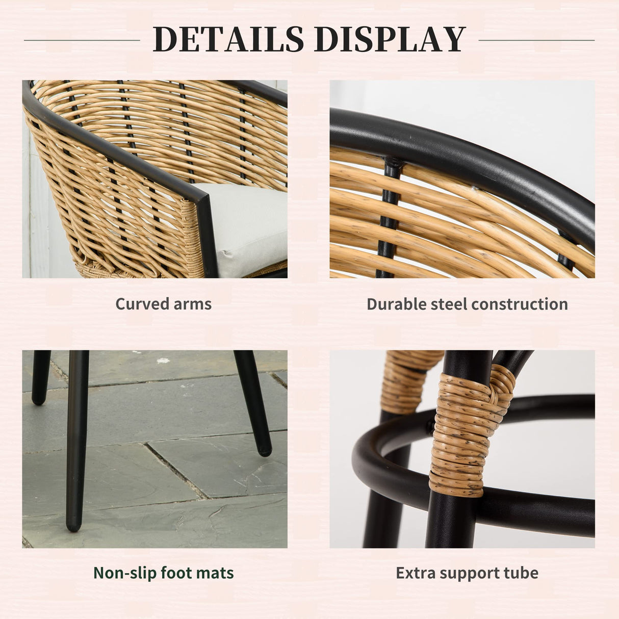 3 Pieces Patio PE Rattan Bistro Set, Outdoor Round Wicker Coffee Set