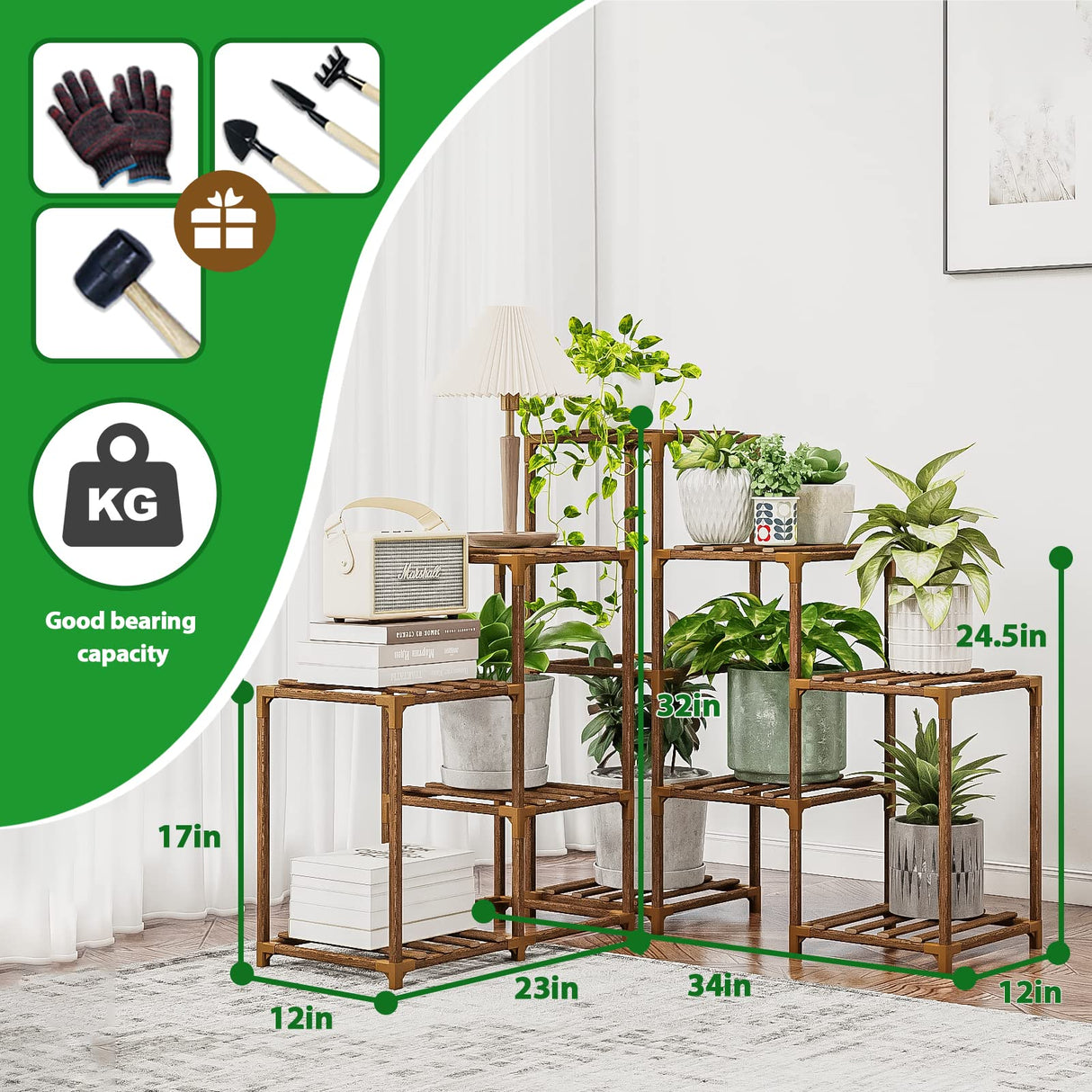 Rustic Multi-Tier Wooden Corner Plant Stand – Indoor & Outdoor Display Rack