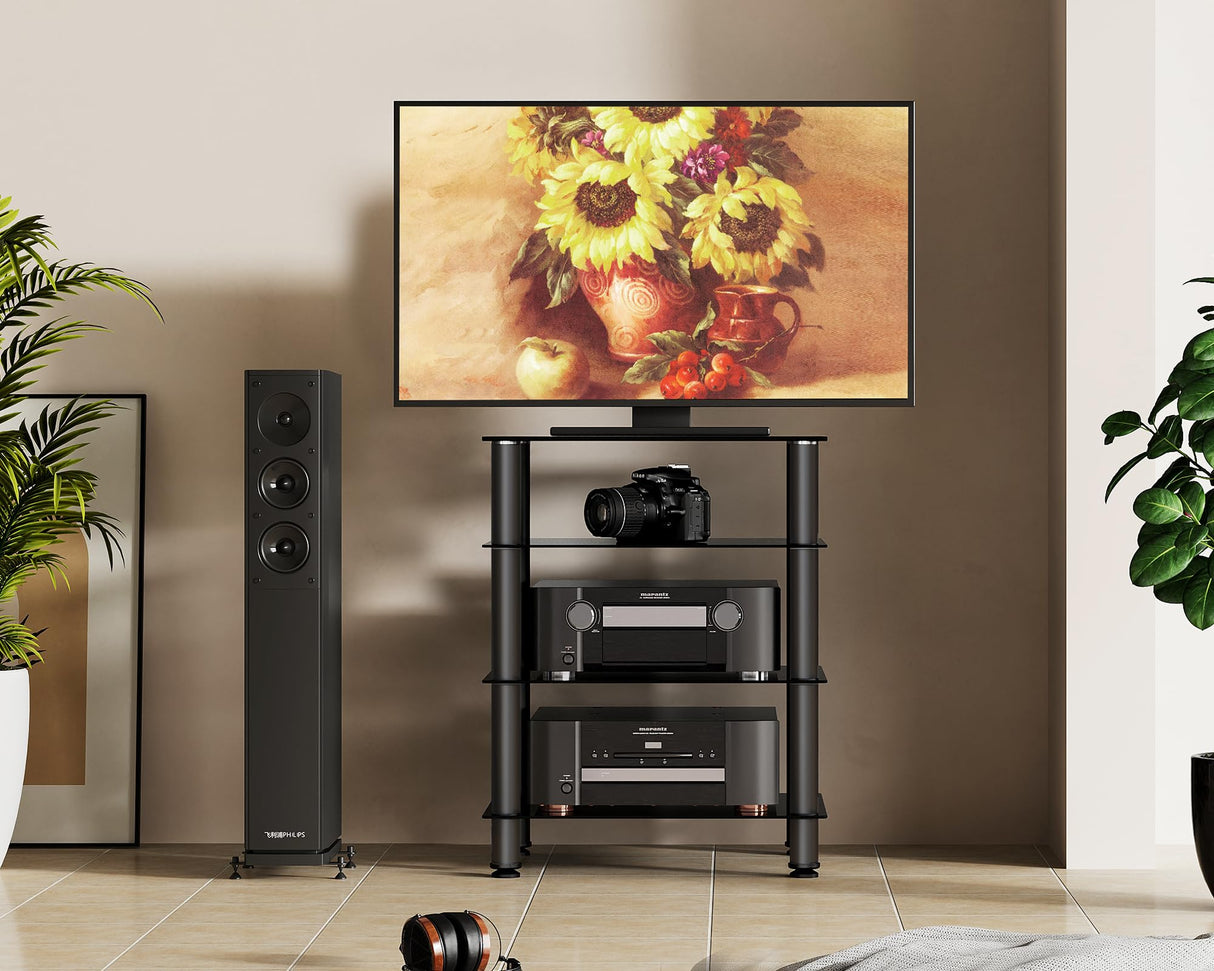 4-Tier Media Stand Audio/Video Component Cabinet with Glass Shelf