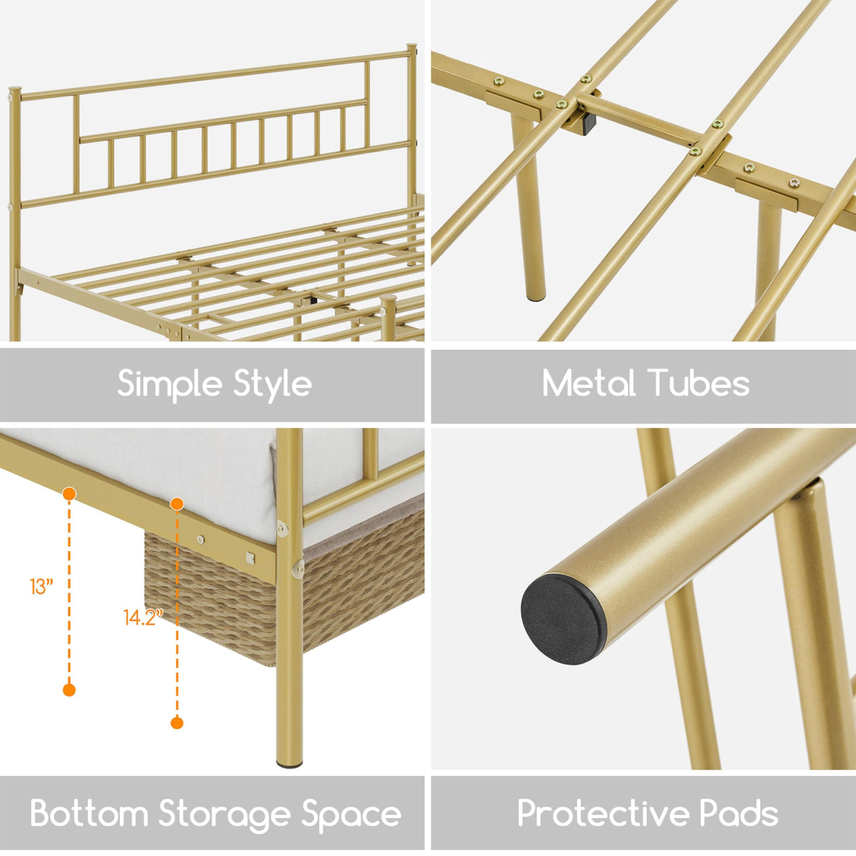 13 inch King Size Metal Bed Frame with Headboard and Footboard Platform