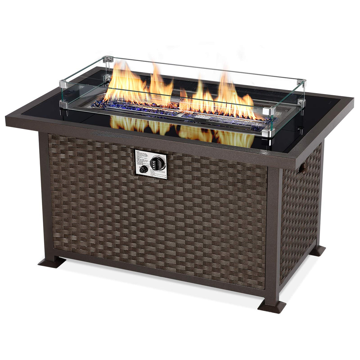 44in Gas Fire Pit 50,000 BTU Auto-Ignition Gas with Glass Wind Guard