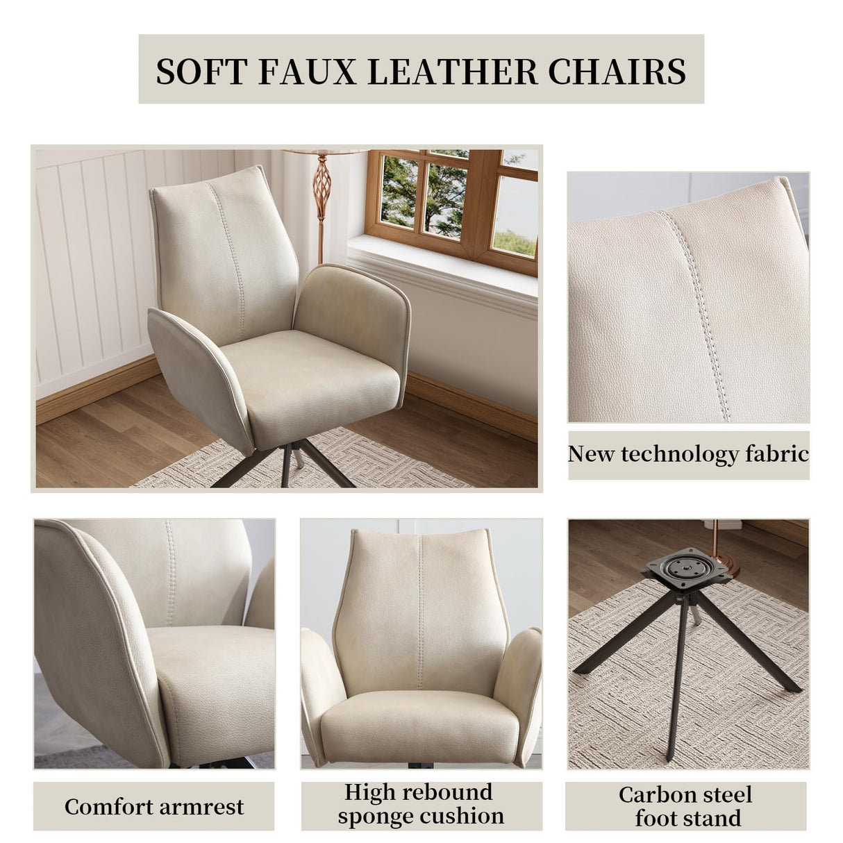 Desk Chair no Wheel, Ergonomic Office Chair Home Office Upholstered Chair