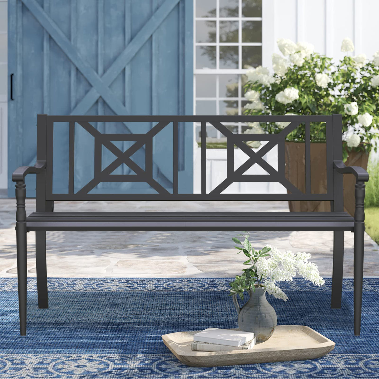 Outdoor Bench , Weatherproof Anti-Rust Heavy-Duty Outside Bench