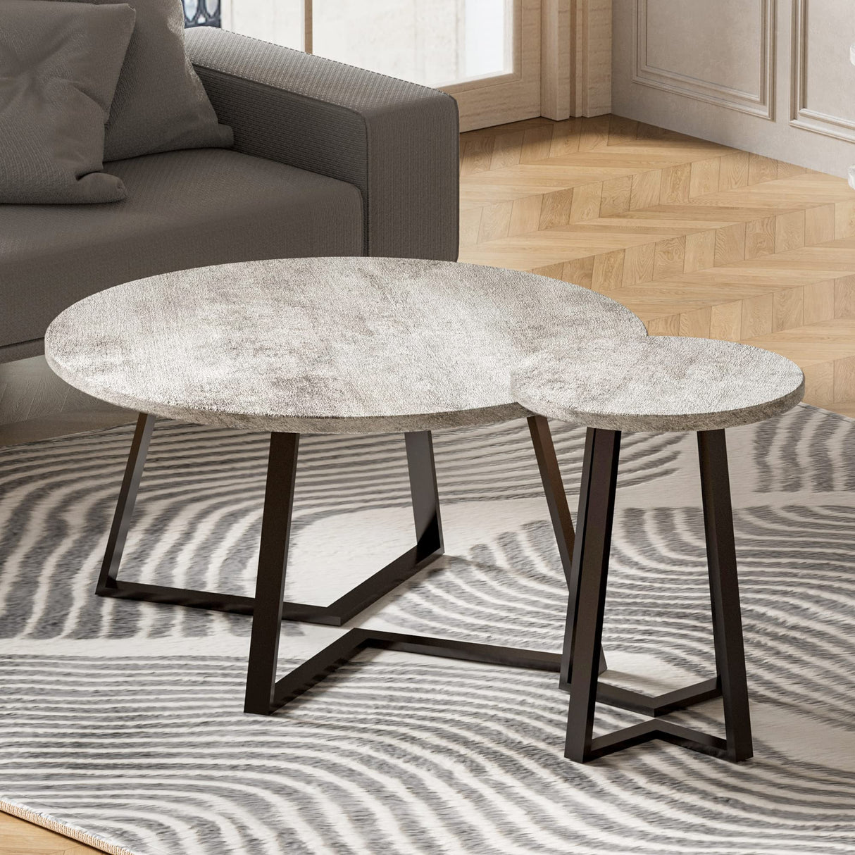 34" Round Coffee Table for Living Room - Industrial Concrete-Colored