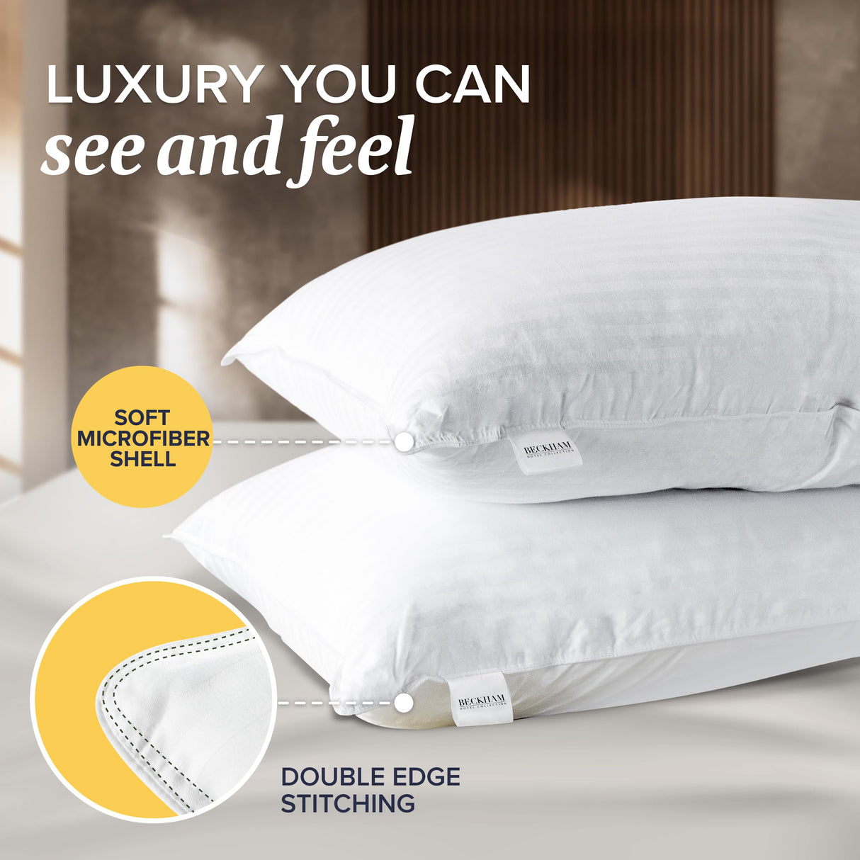 Bed Pillows Standard / Queen Size Set of 2 - Microfiber Pillows