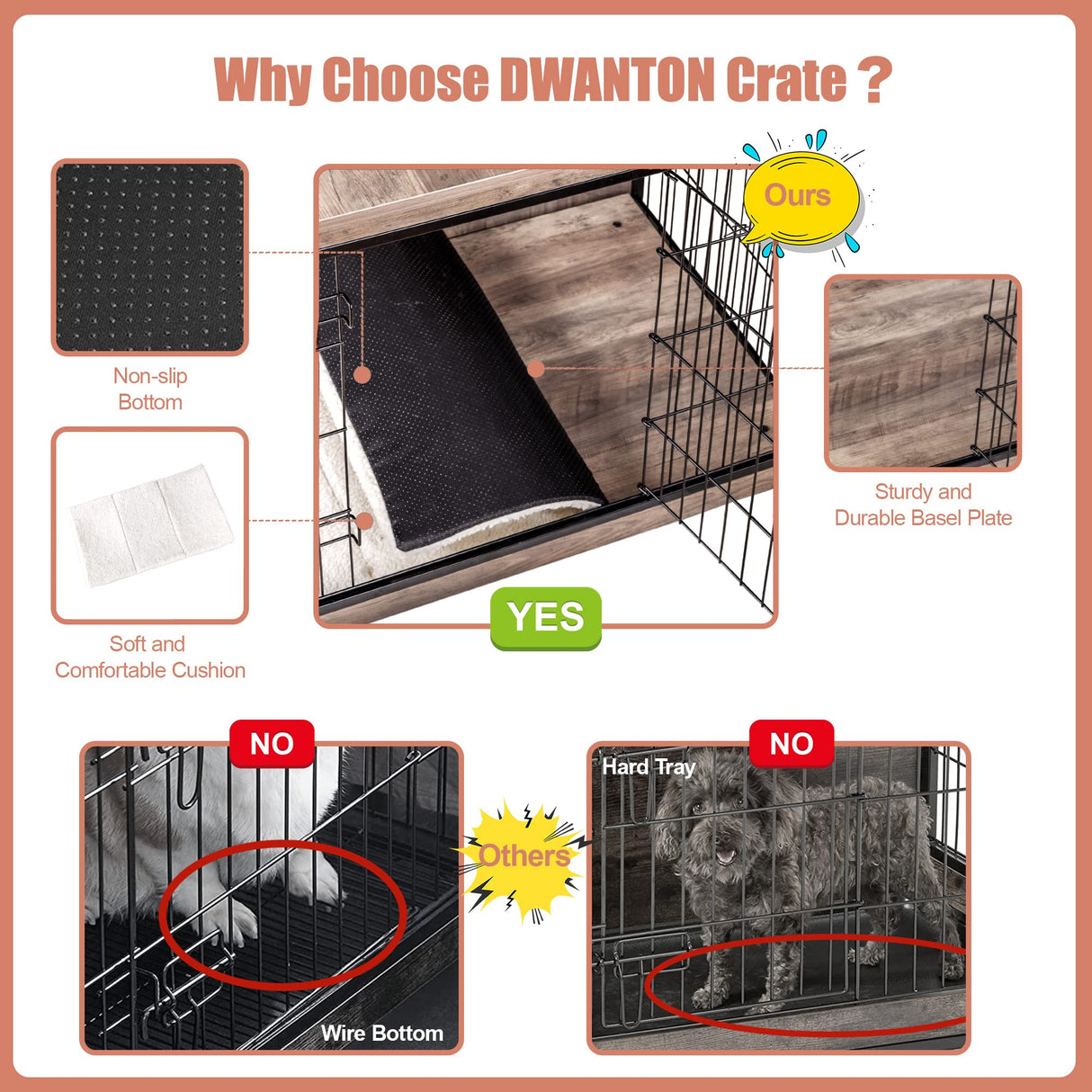 Dog Crate Furniture with Cushion, Wooden Dog Crate with Double Doors, Dog Furniture