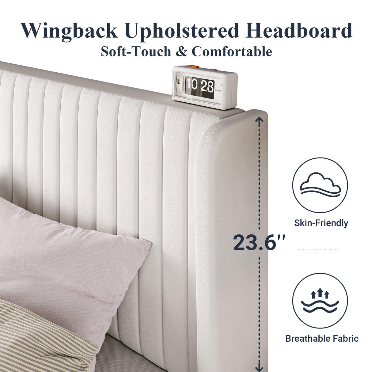 Queen Size Velvet Bed Frame/Vertical Channel Tufted Wingback Headboard/Upholstered