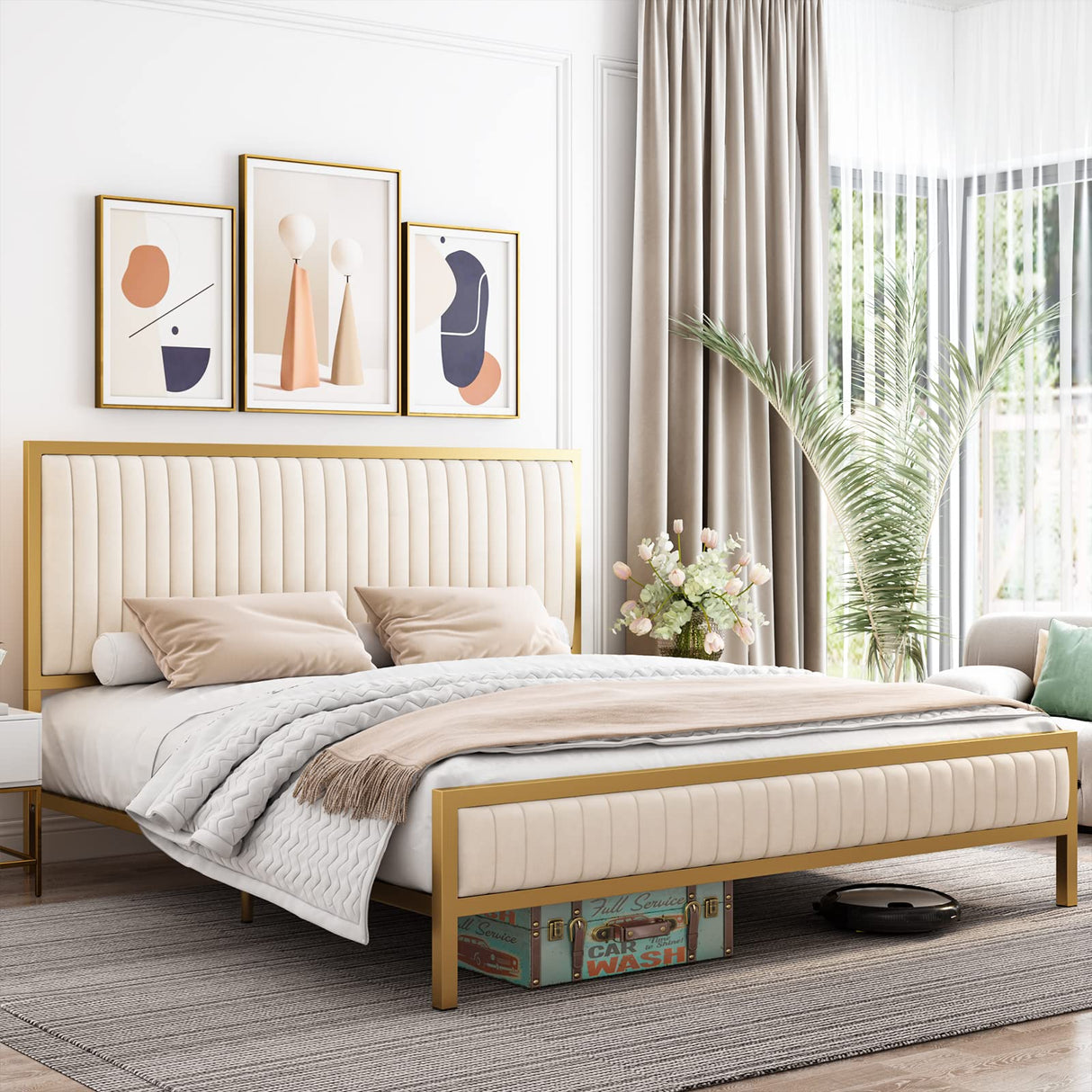 King Size Bed Frame, King Bed Frame and Headboard, Heavy Duty Metal Foundation