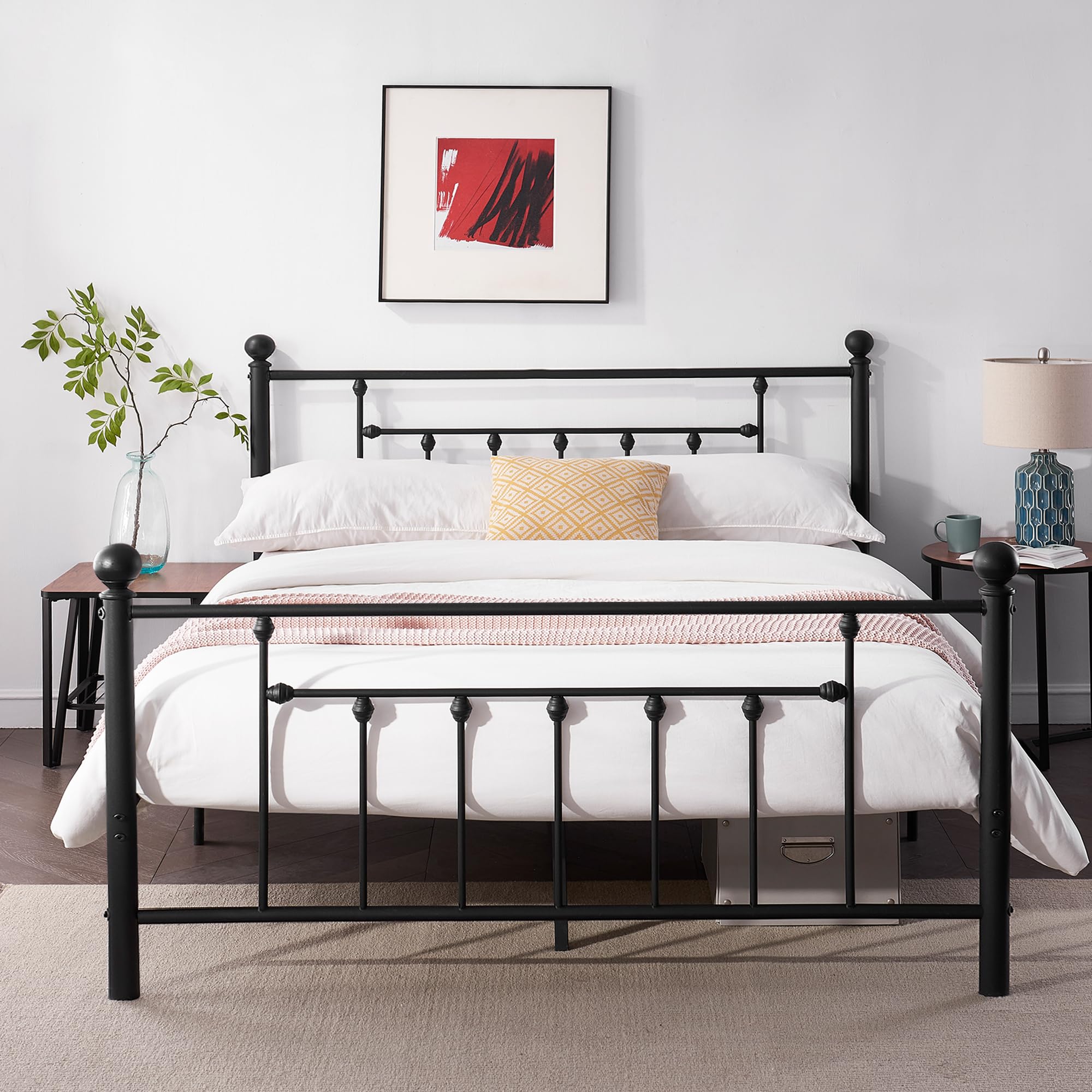 Queen Size Metal Platform Bed Frame with Headboard, No Box Spring Needed/Mattress