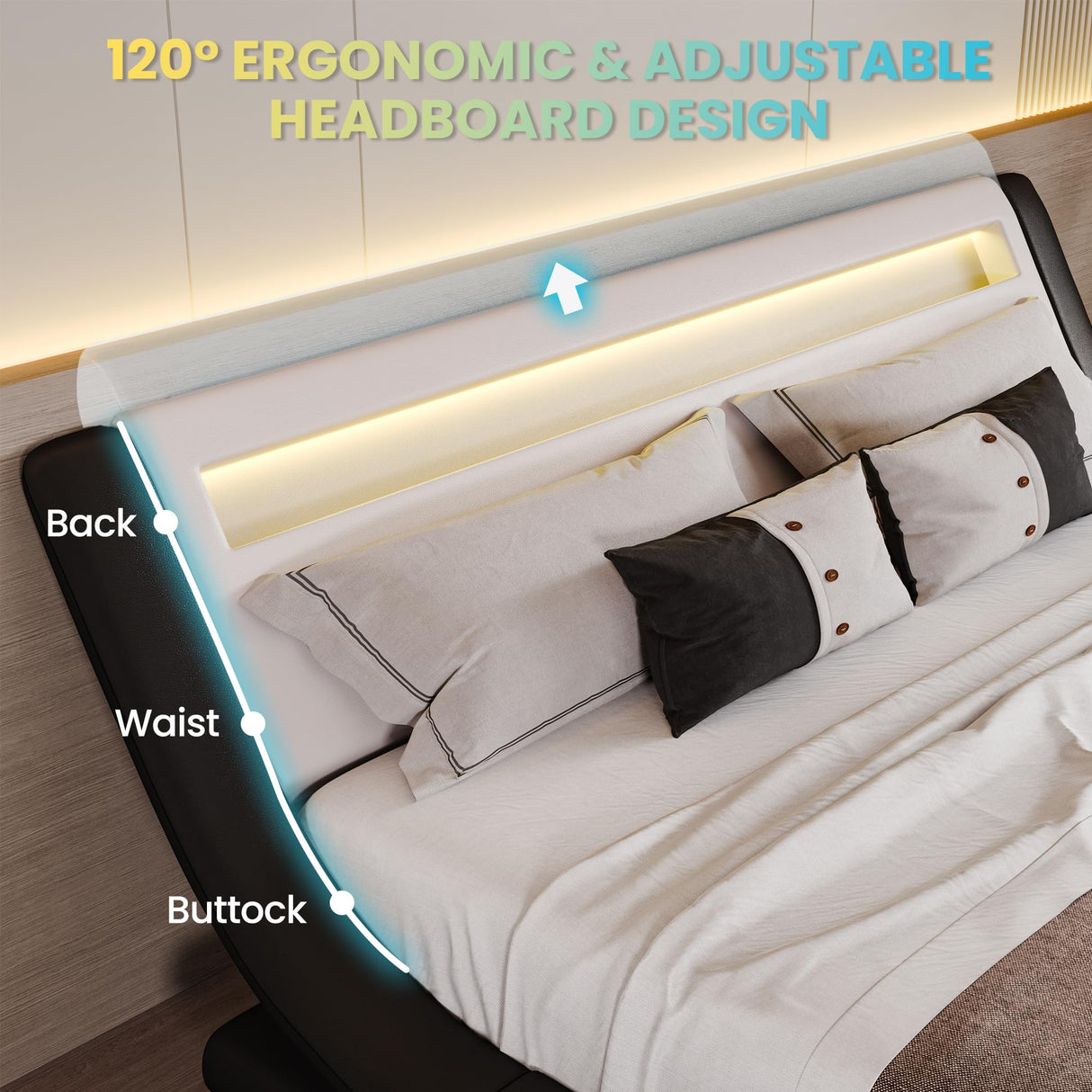Upholstered Modern Bed Frame with LED Headboard/Mattress Foundation