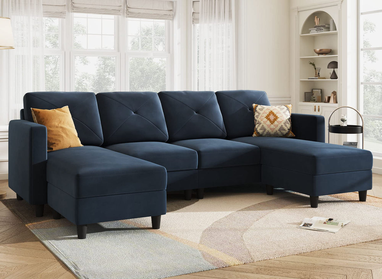 Convertible U Shaped Sofa Sectional Couch with Double Chaises 4 Seat Sofa